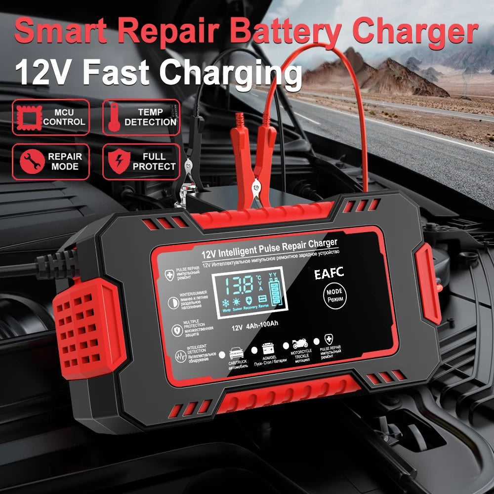 Car Battery Charger 12V 6A Pulse Repair LCD Display Smart Fast Charge / Start for Car / Motorcycle.