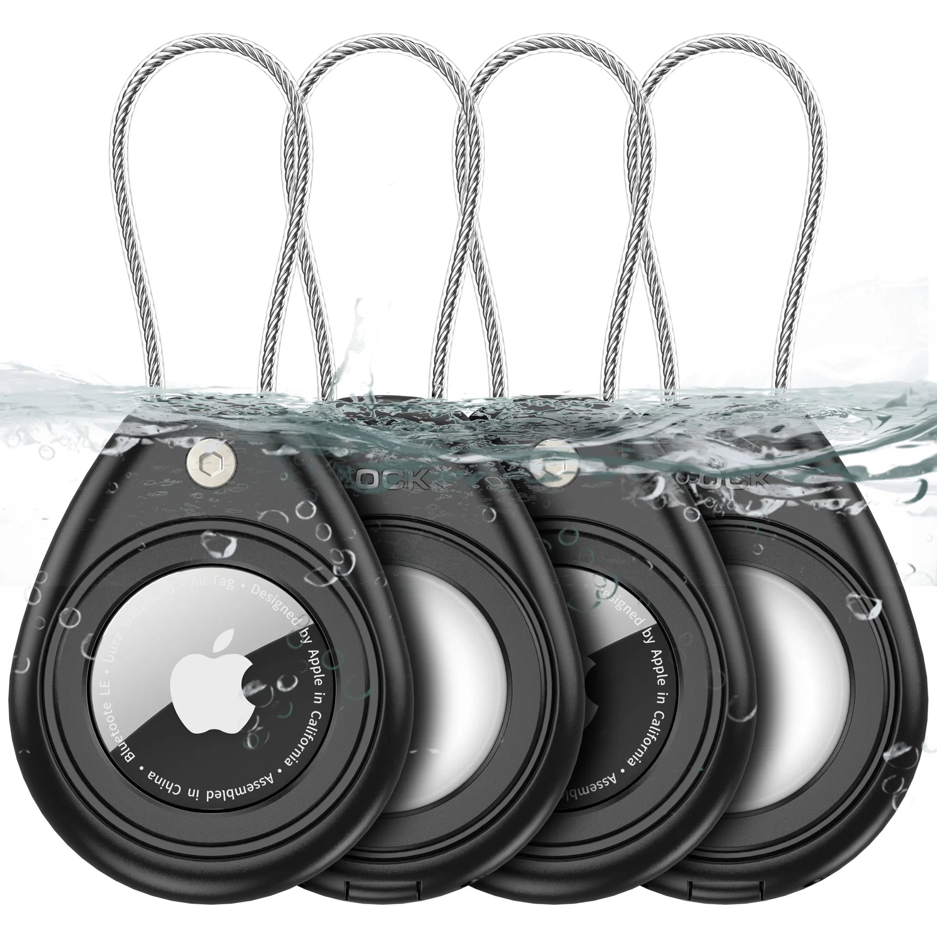 Waterproof Silicone Apple Airtag Case. Braided Steel Wire Cable.
