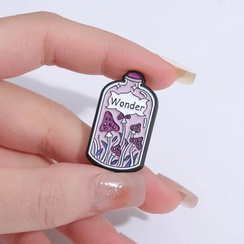 Mushrooms In A Bottle Enamel Festival  Pins