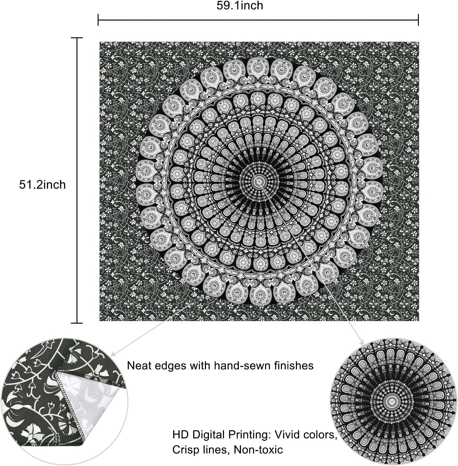 VIKAMA Psychedelic American Mandala Tapestry