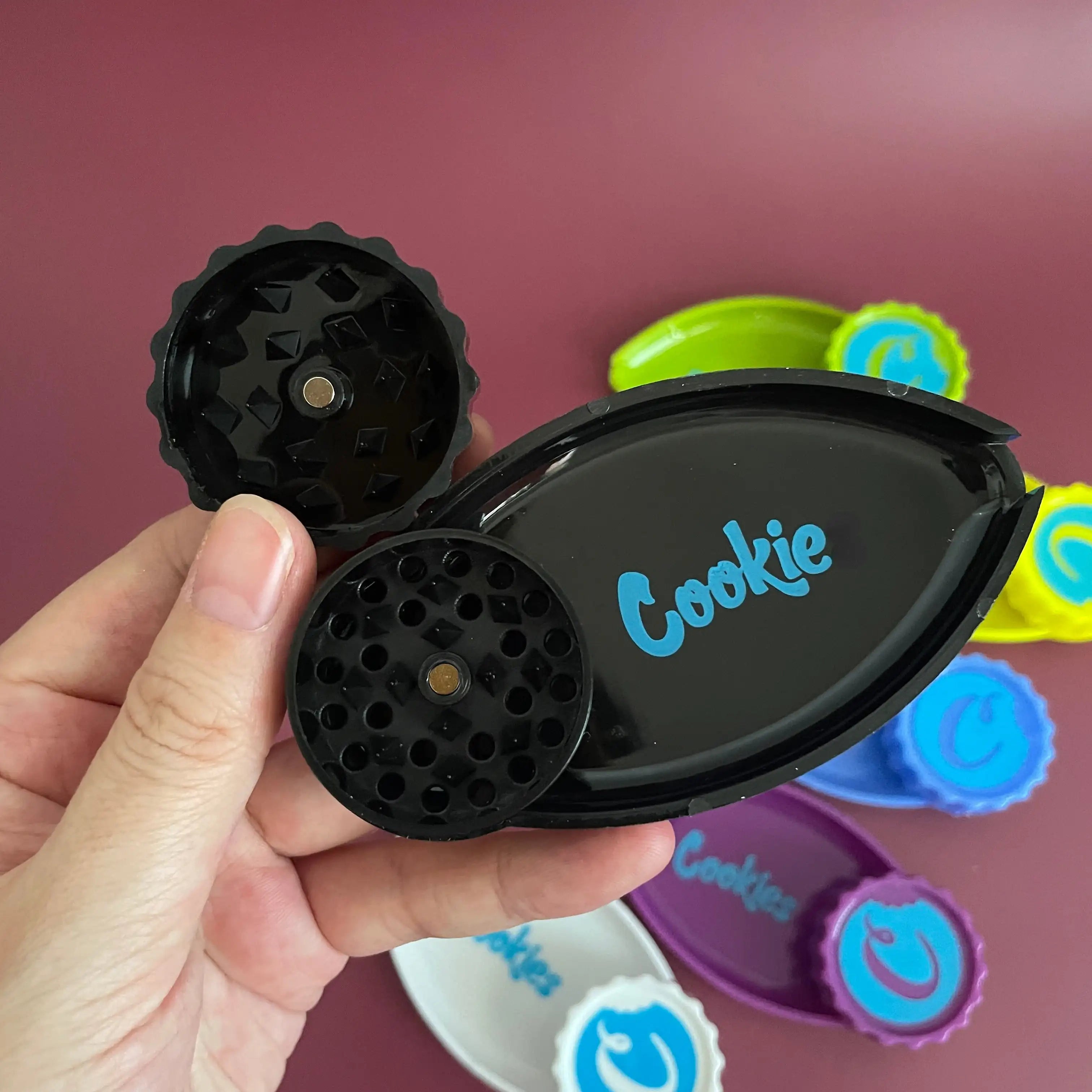 COOKIE BRAND Grinder with Built in Tray!  Grind and Roll on the Go!  Perfect for Festivals!  Durable High Quality Metal Design!