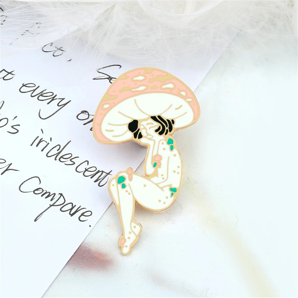 Mushroom Trippy Sisters Enamel Drip Pins.