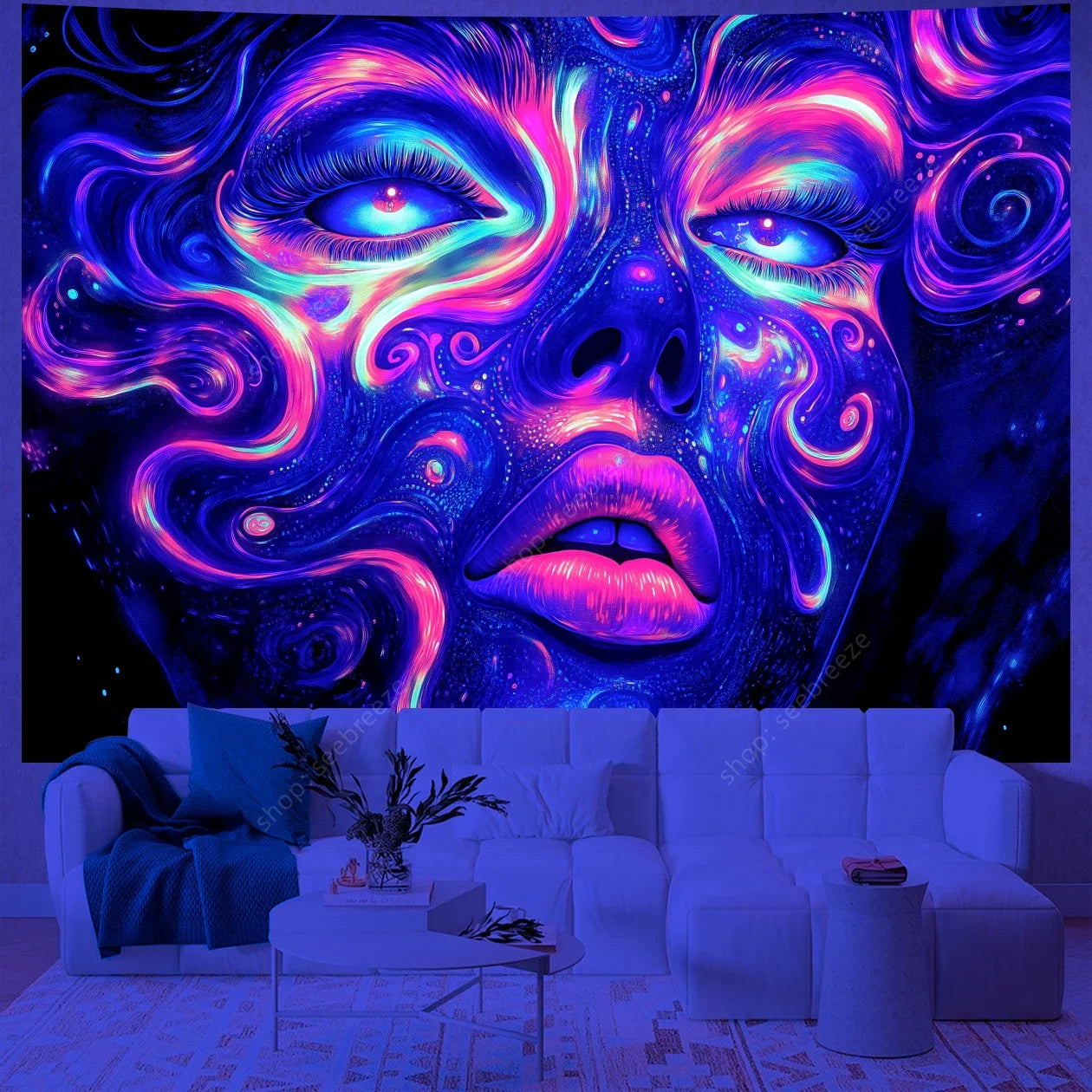 Psychedelic Mystic Face UV Reactive Tapestry Collection.