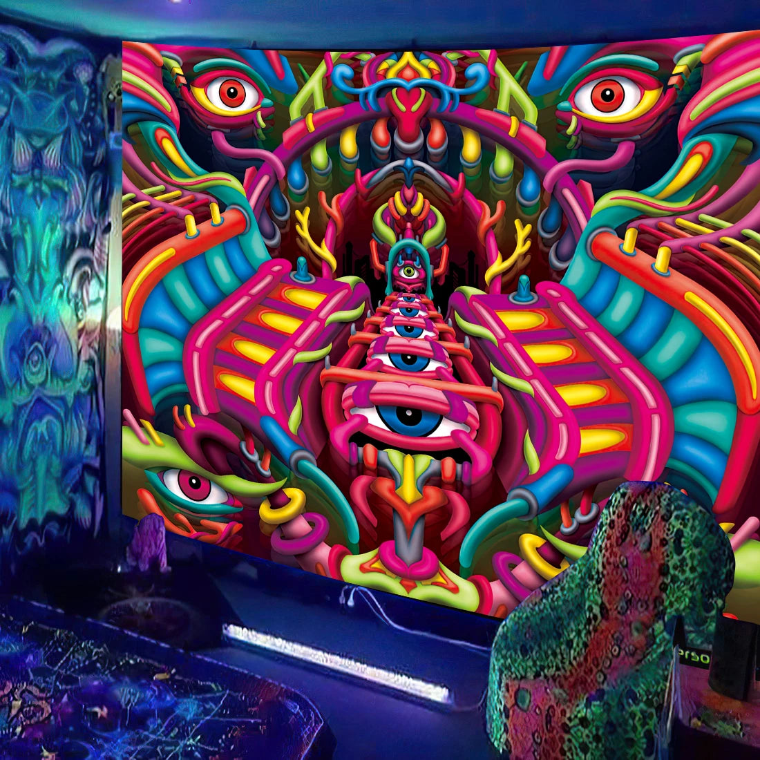 HD [UV] Black Light Psychedelic Mayan / Aztec Inspired Tapestry Collection