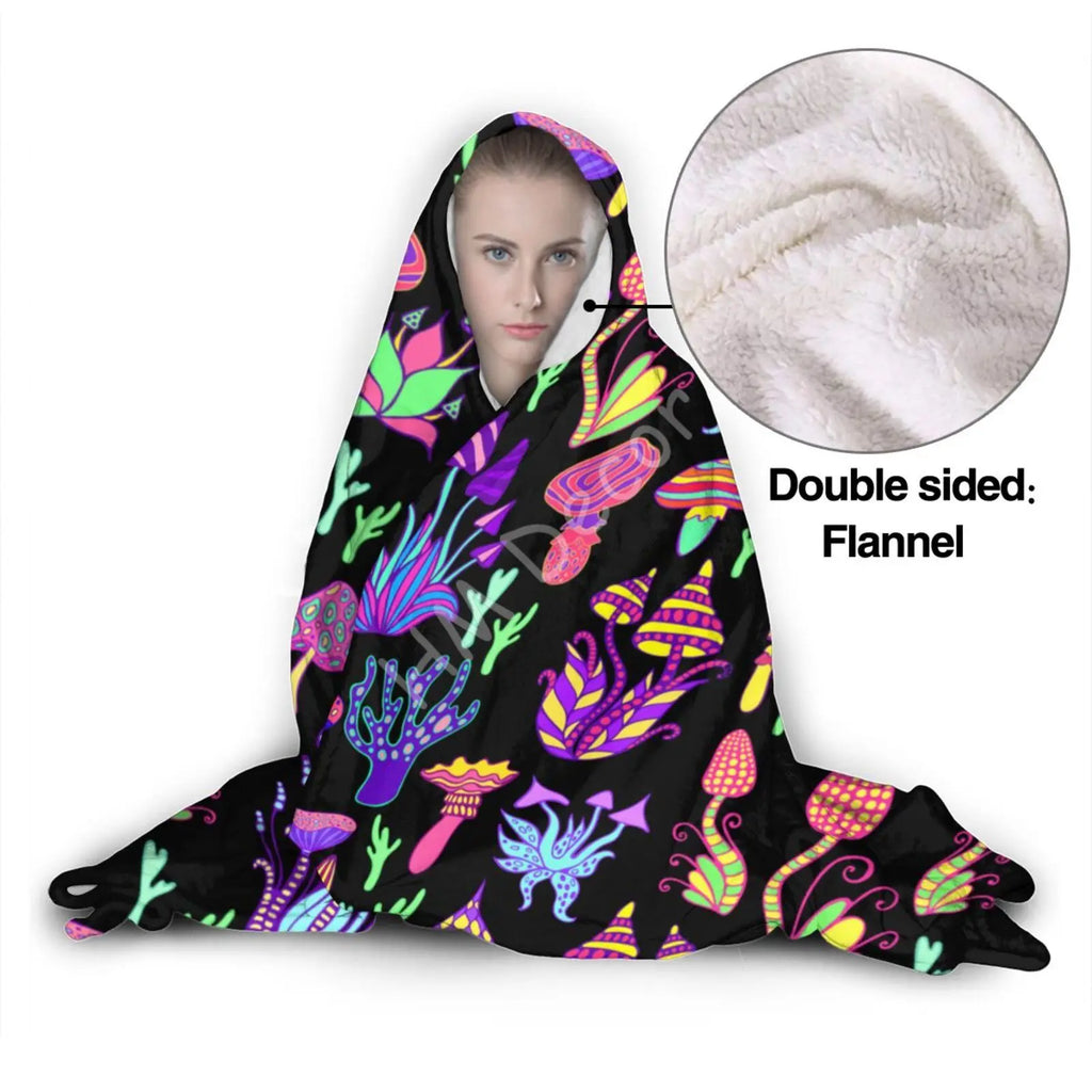 Trippy Shrooms Hooded Blanket.  Raverfrog Psychoactive Snuggle 🐸