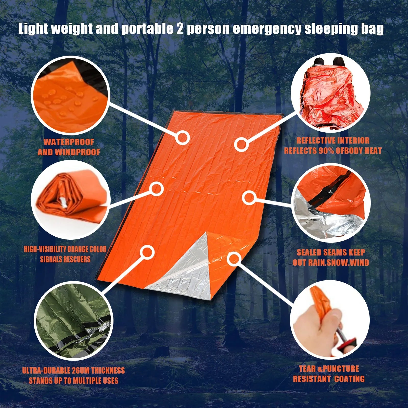Portable Waterproof Thermal Emergency Survival Sleeping bag Kit.