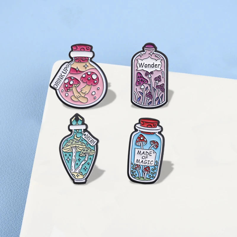 Mushrooms In A Bottle Enamel Festival  Pins