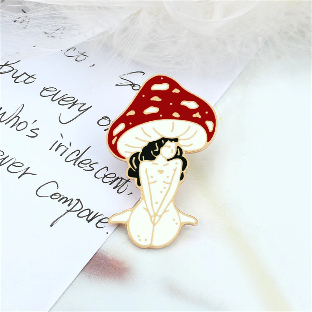 Mushroom Trippy Sisters Enamel Drip Pins.