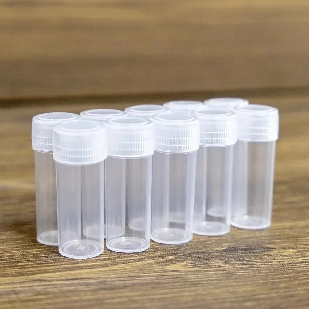 20/100/200Pcs 5ml Plastic Sample Bottle Test Tube Mini Bottles, Leak Proof Cap Vials, Medicine Pill Capsule, Storage Containers