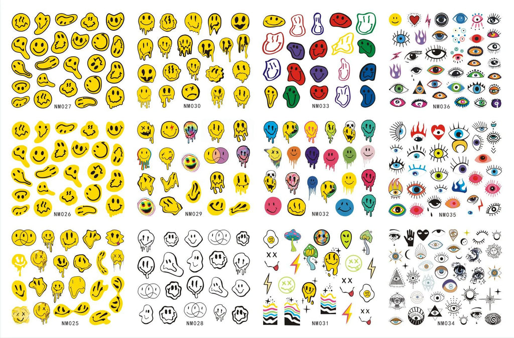 300 Piece Combo of Raver / Festival Themed Nail Decal patterns.  Everything you need in one place.