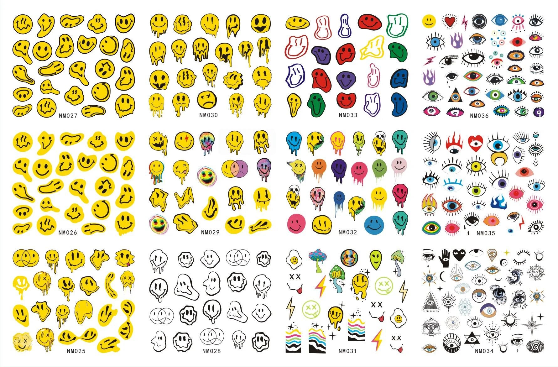 300 Piece Combo of Raver / Festival Themed Nail Decal patterns.  Everything you need in one place.