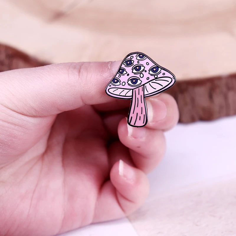 Trippy Drippy Eyeballs Mushroom Enamel Pin.  All Seeing Shroom.