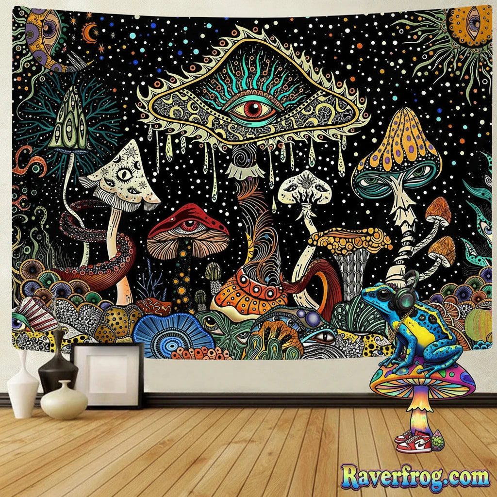 Psychedelic -All Seeing Eyes- Tapestry.  3 Size Options.  Hanging Accessories Included!