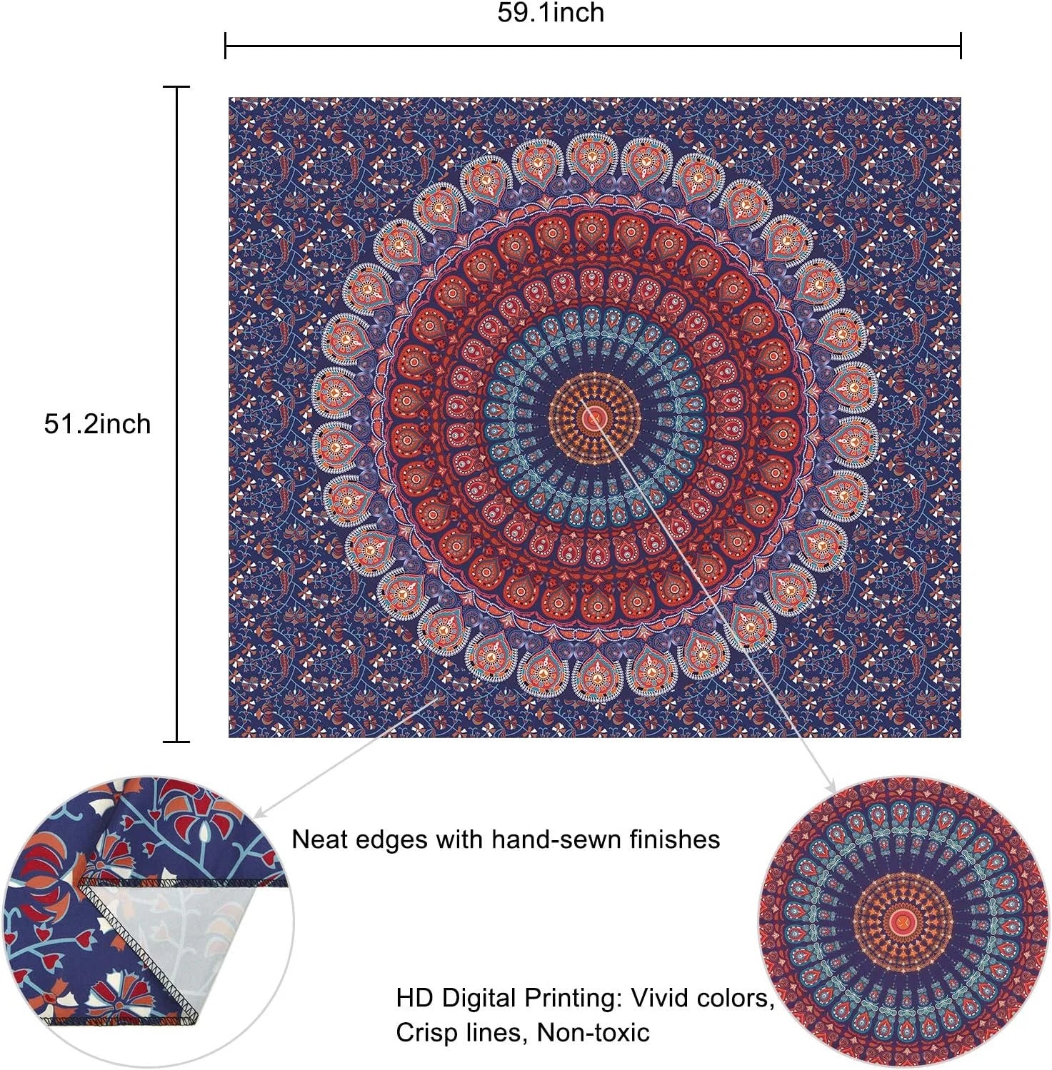 VIKAMA Psychedelic American Mandala Tapestry