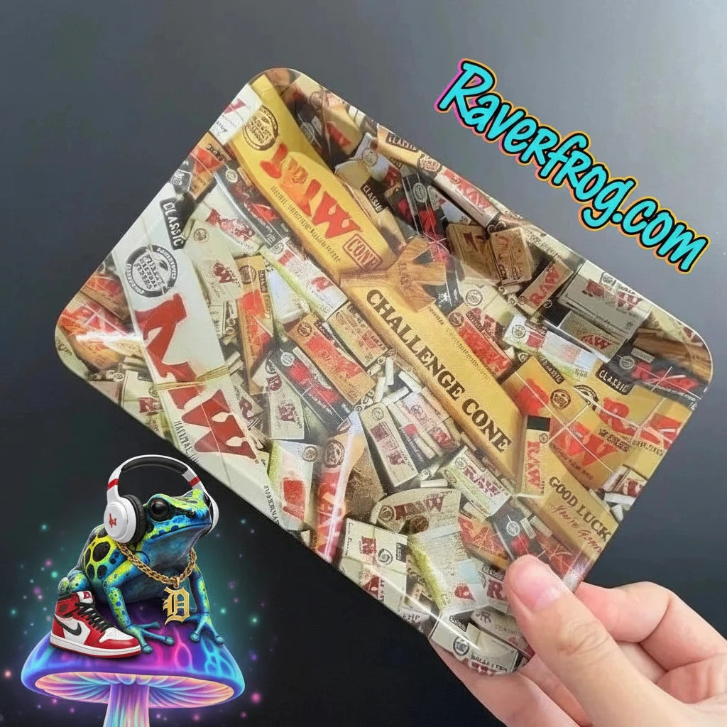 RAW Brand - Light-Weight / High-Strength Stainless Steel - Medium Sized Rolling Tray.  HD Durable Graphic Print Design.