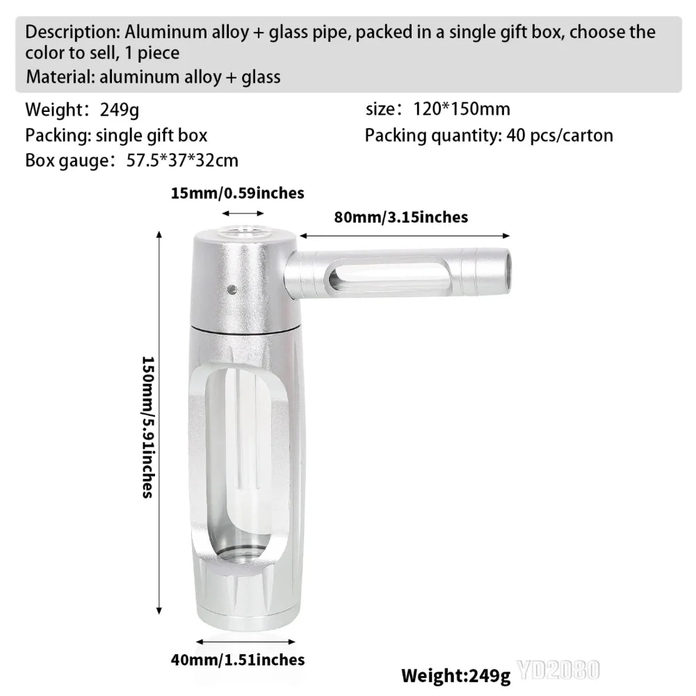 Ultra-Premium Portable Sealed Metal Water Pipe with 155mm Glass Bowls.  All Glass and Metal.  💨 Anything!