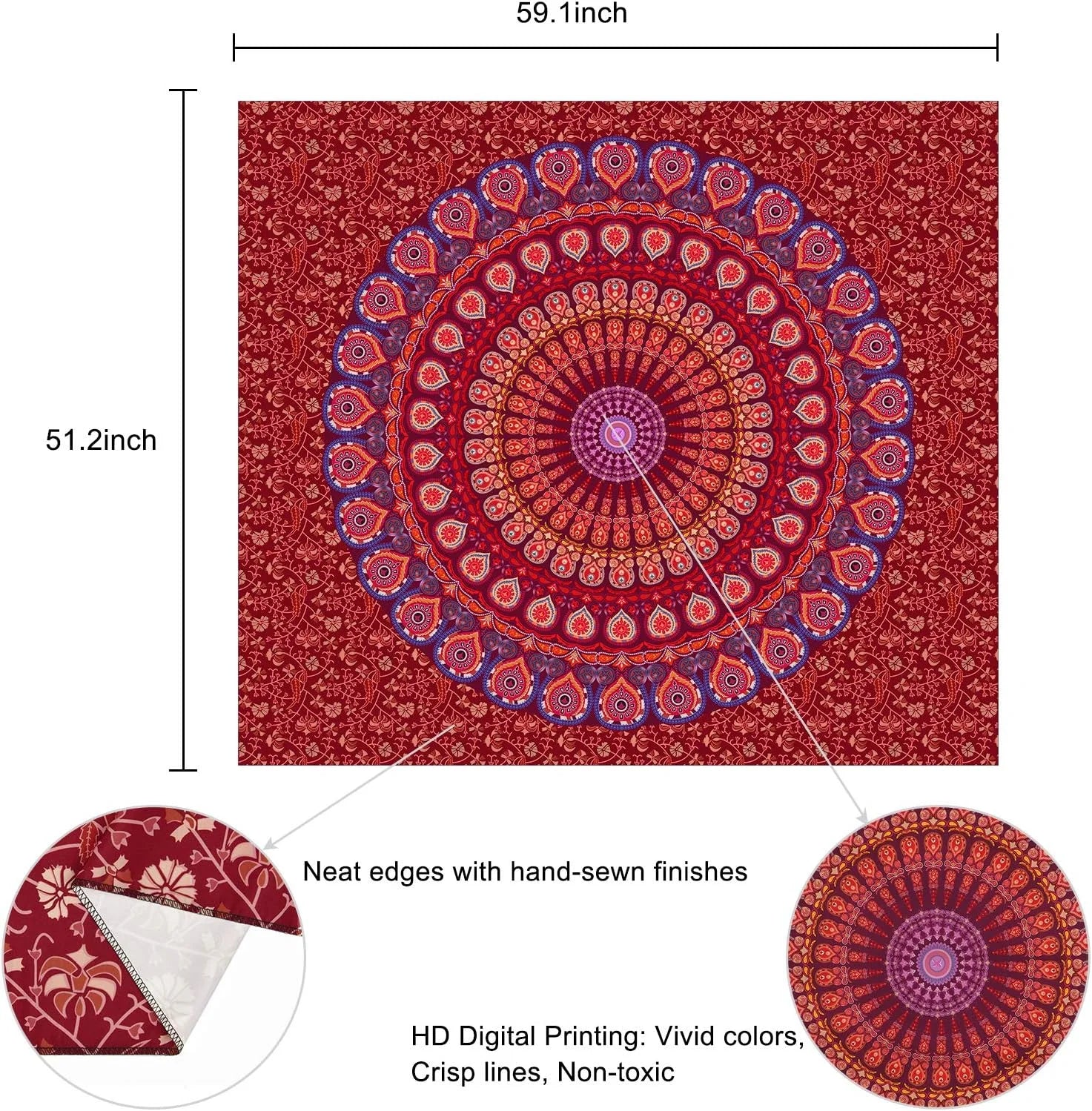 VIKAMA Psychedelic American Mandala Tapestry