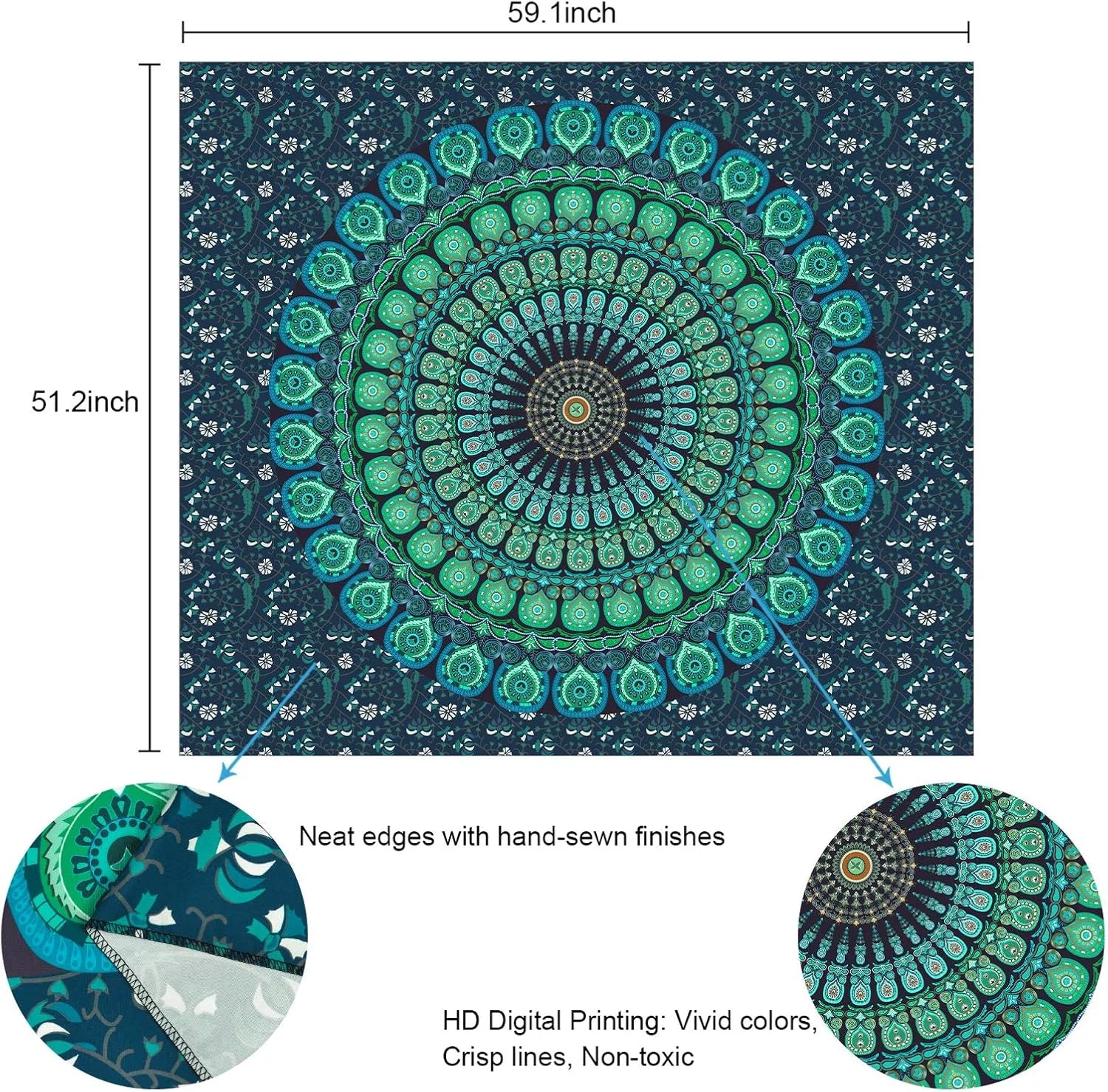 VIKAMA Psychedelic American Mandala Tapestry