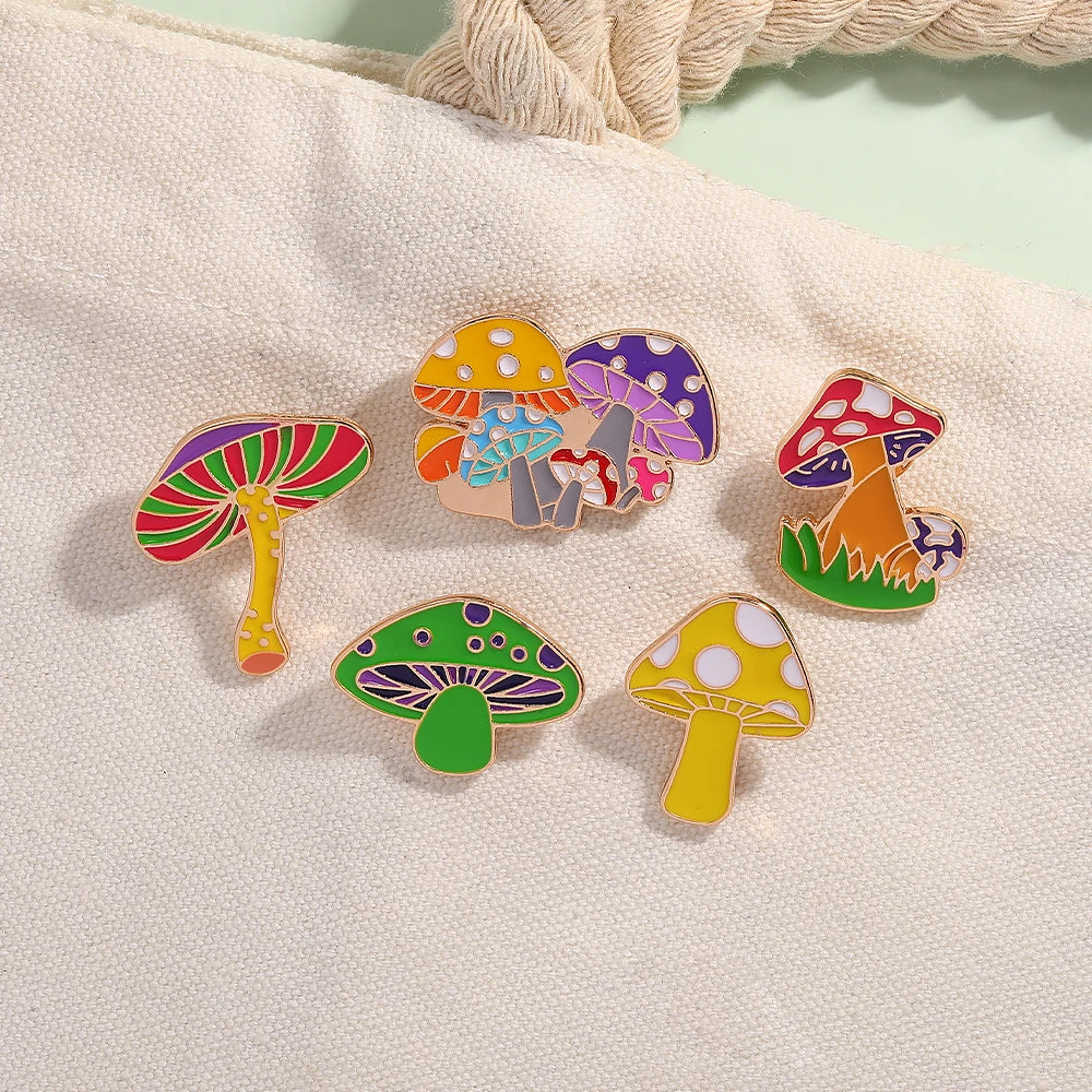 Mushroom Enamel Festival Pins.  Drip Pins