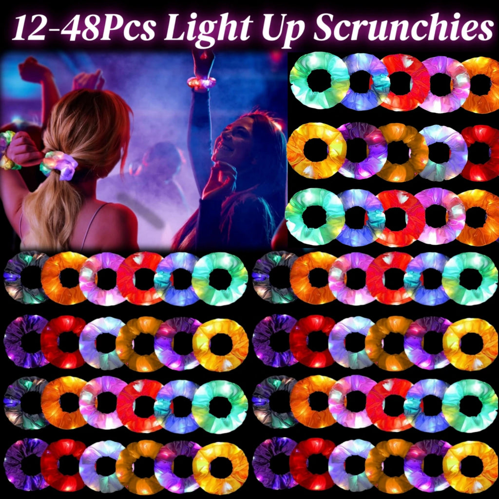 12-48Pcs Light Up Scrunchies LED Glow Hair Accessories.  Deal $2 a piece!  Long battery life.  Priced for re-sale!