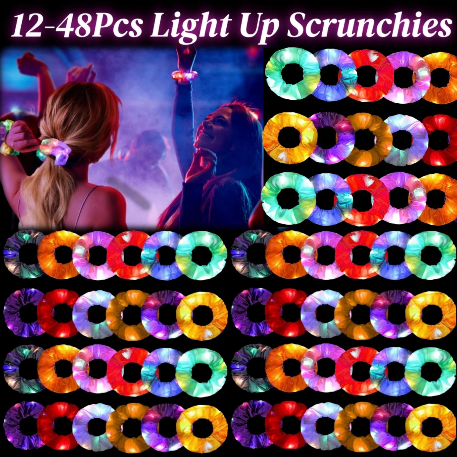 12-48Pcs Light Up Scrunchies LED Glow Hair Accessories.  Deal $2 a piece!  Long battery life.  Priced for re-sale!