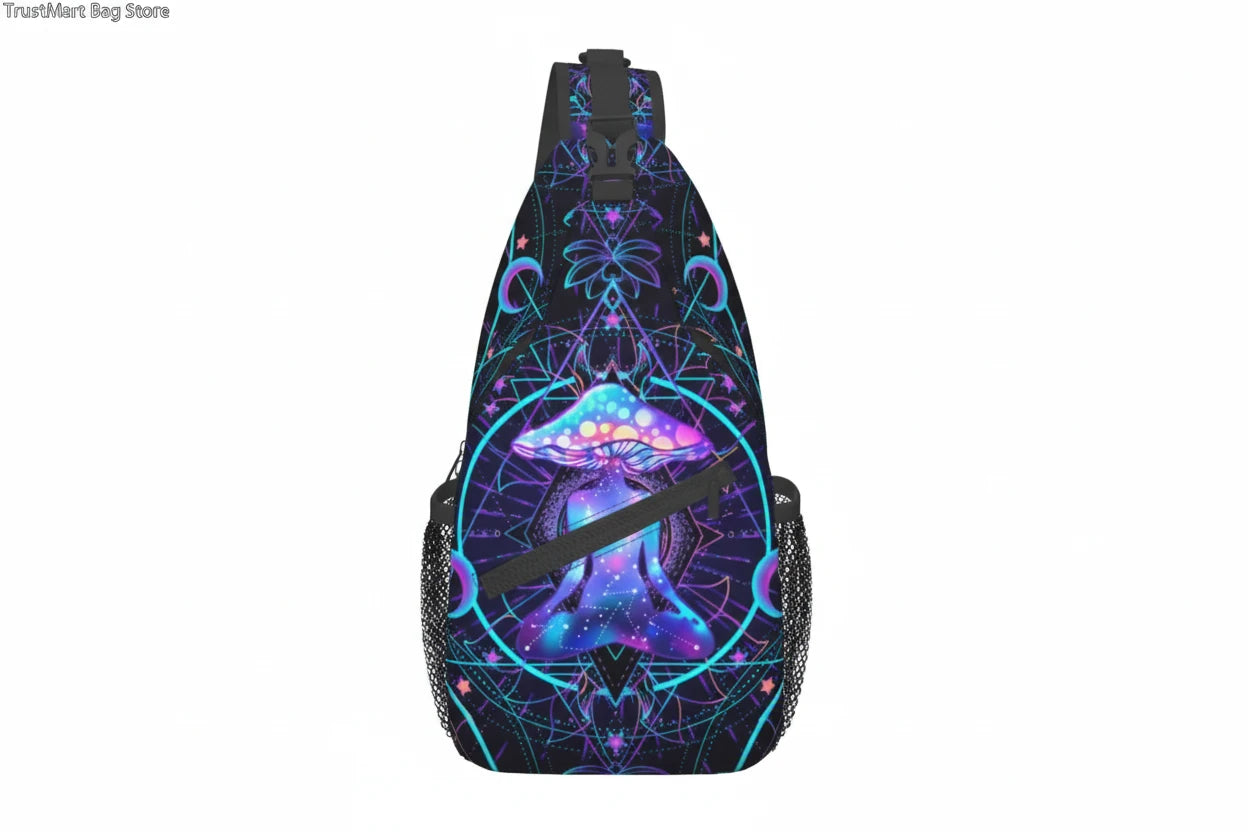 Naser’s Shroom Sack.  Colorful Magic Mushroom Casual Crossbody Backpack / Sling Bag.