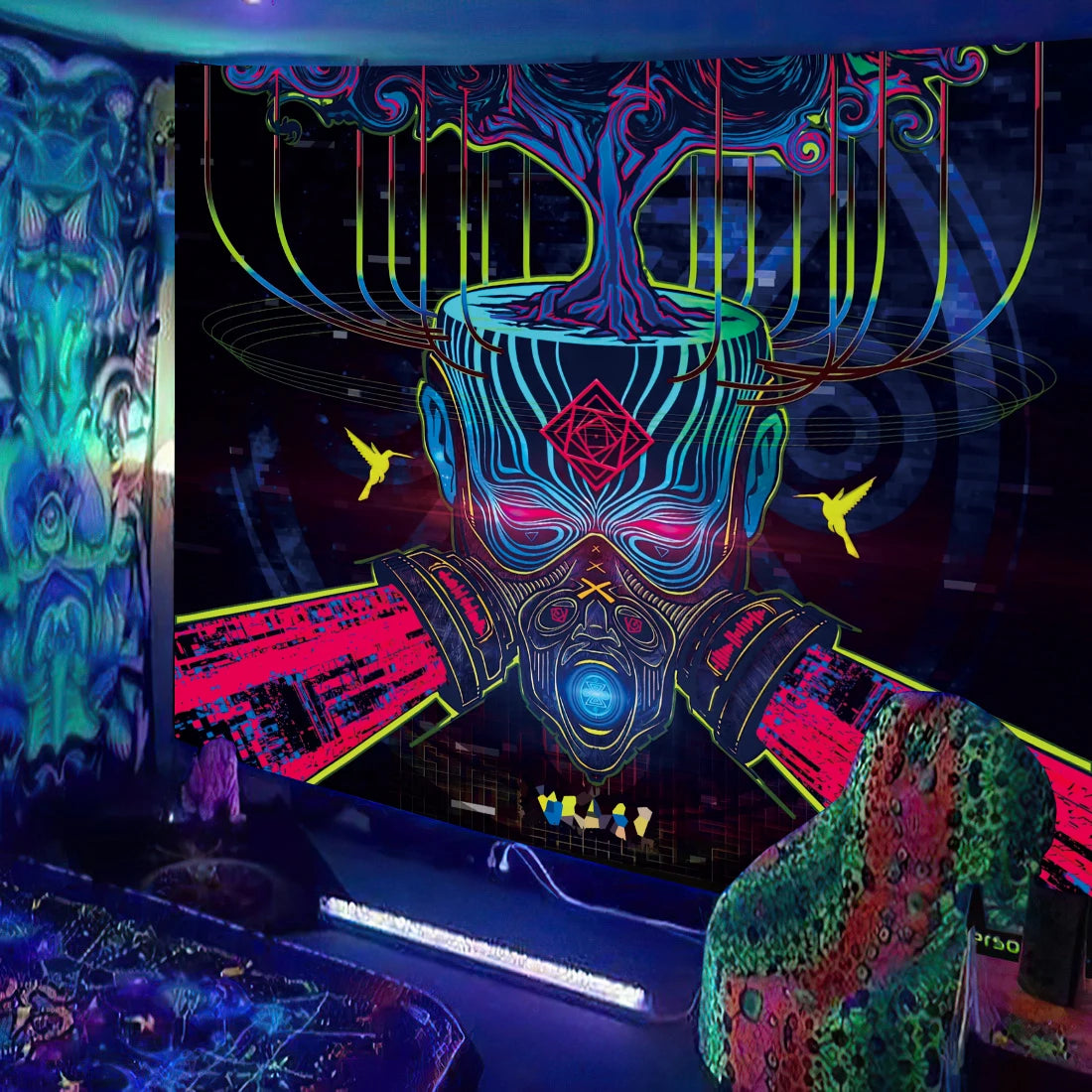 HD [UV] Black Light Psychedelic Mayan / Aztec Inspired Tapestry Collection