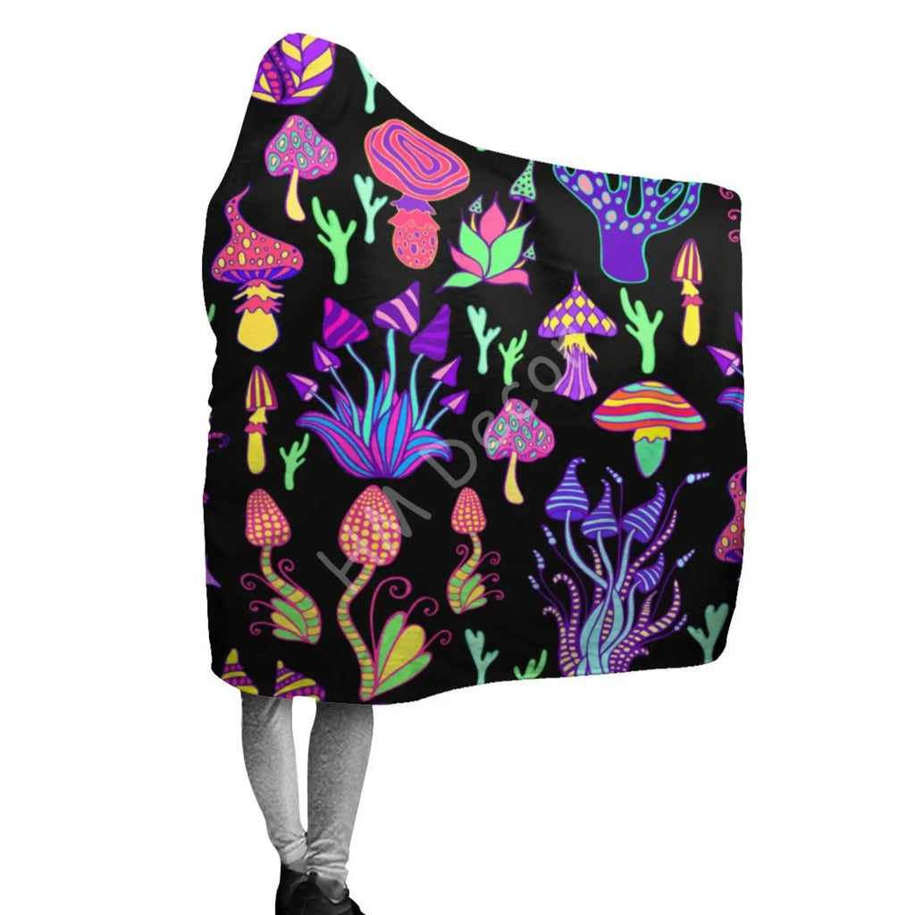 Trippy Shrooms Hooded Blanket.  Raverfrog Psychoactive Snuggle 🐸