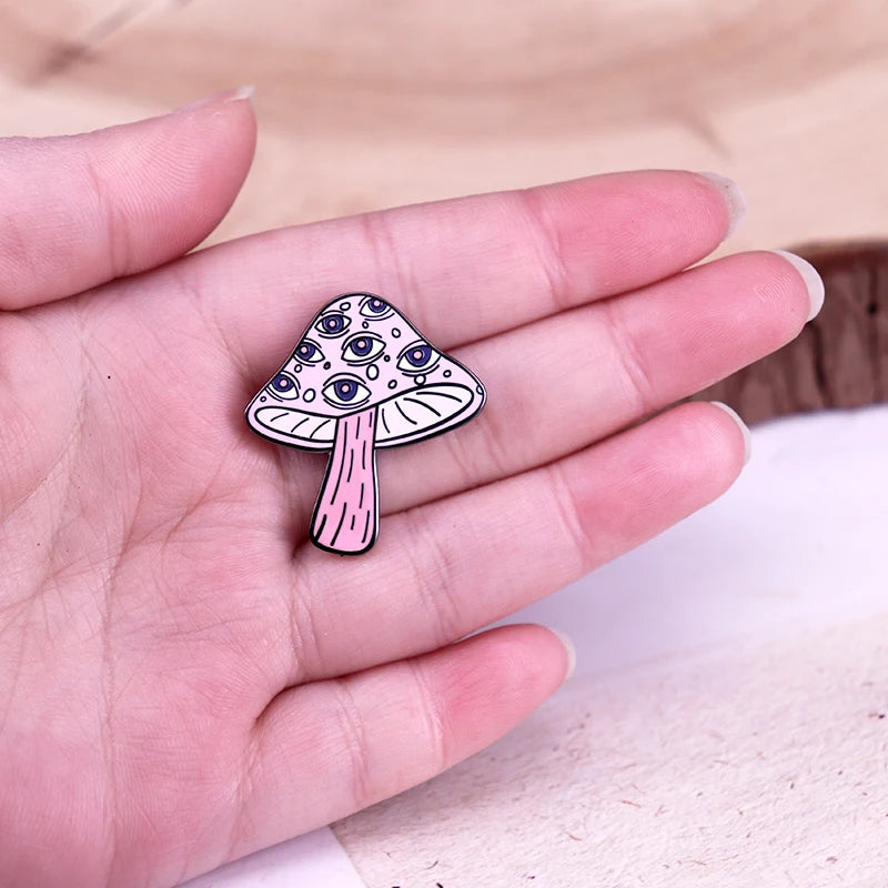 Trippy Drippy Eyeballs Mushroom Enamel Pin.  All Seeing Shroom.