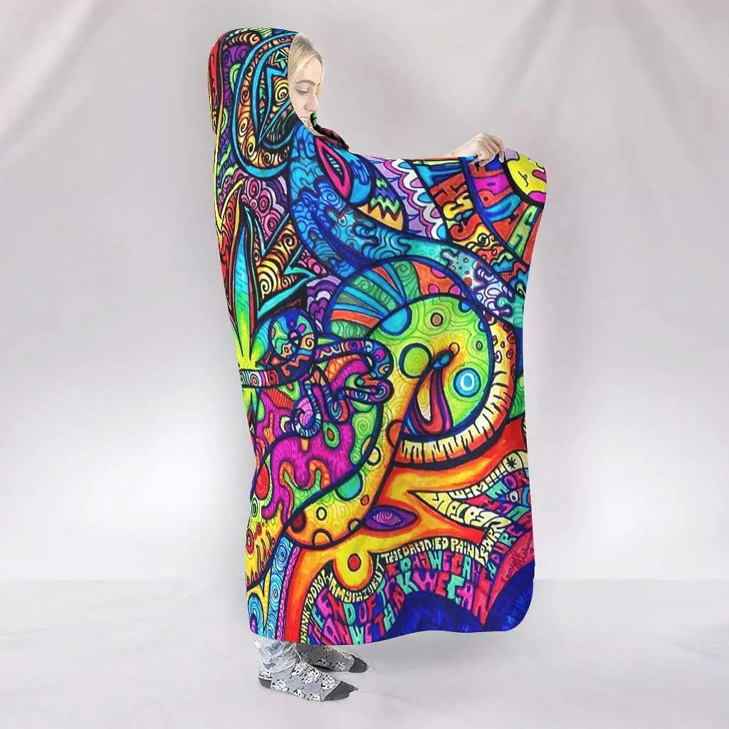 Trippy Rainbow Sherpa Fleece Hooded Blankets.