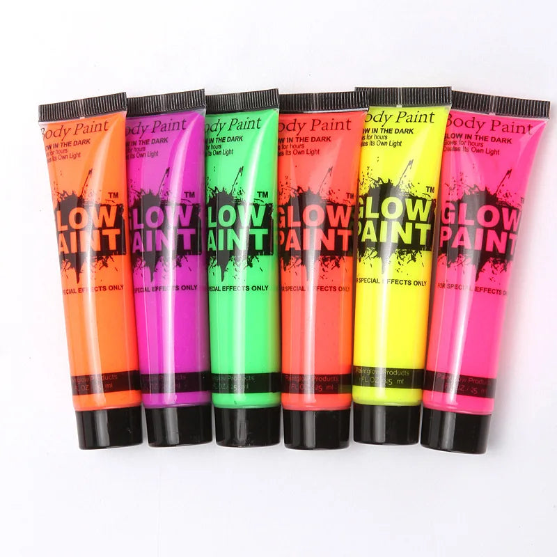 5-6Pcs Florescent UV Glow Body Paint.  Non-Toxic.