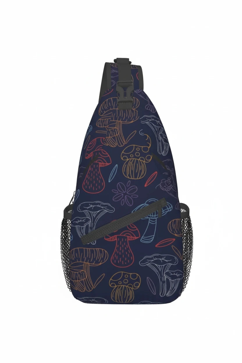 Naser’s Shroom Sack.  Colorful Magic Mushroom Casual Crossbody Backpack / Sling Bag.