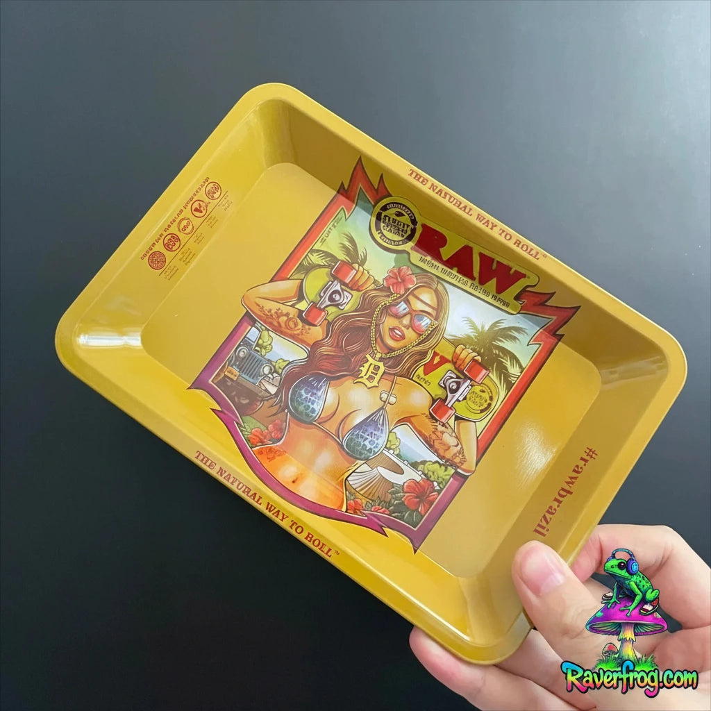 RAW Brand - Light-Weight / High-Strength Stainless Steel - Medium Sized Rolling Tray.  HD Durable Graphic Print Design.