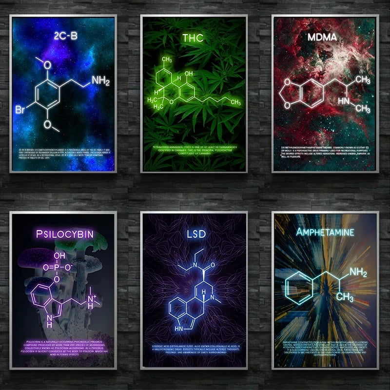 World’s Best Molecules!! Chemical Formula Drug Molecules Waterproof Wall Art. Any Size  - 1 price.