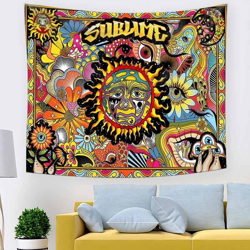 Psychedelic Trippy Sublime Sun Tapestry and many other Solar themed choices.