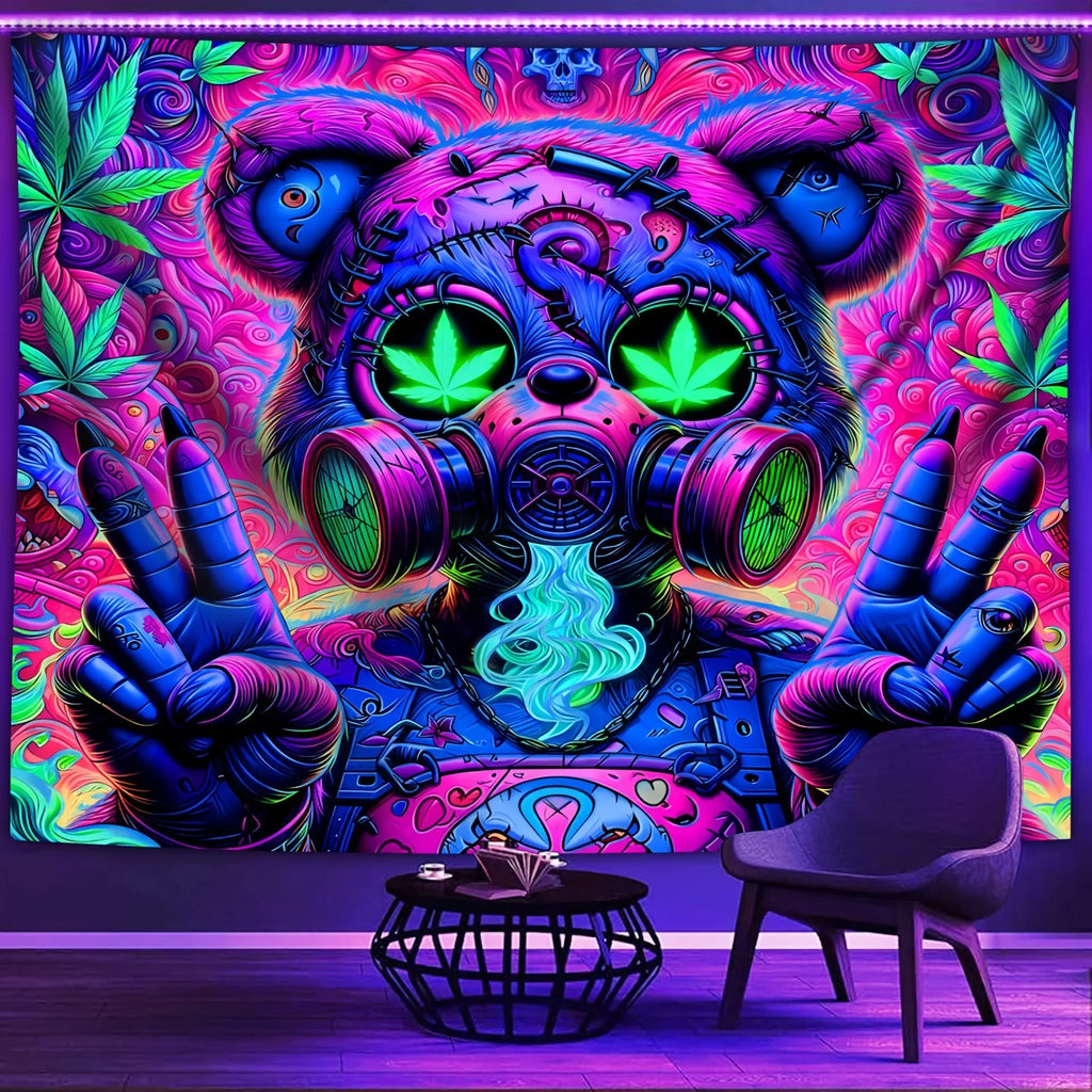 HD Tranquilized Teddy UV Fluorescent Tapestry.  Premium - Bright, Vivid and Detailed.