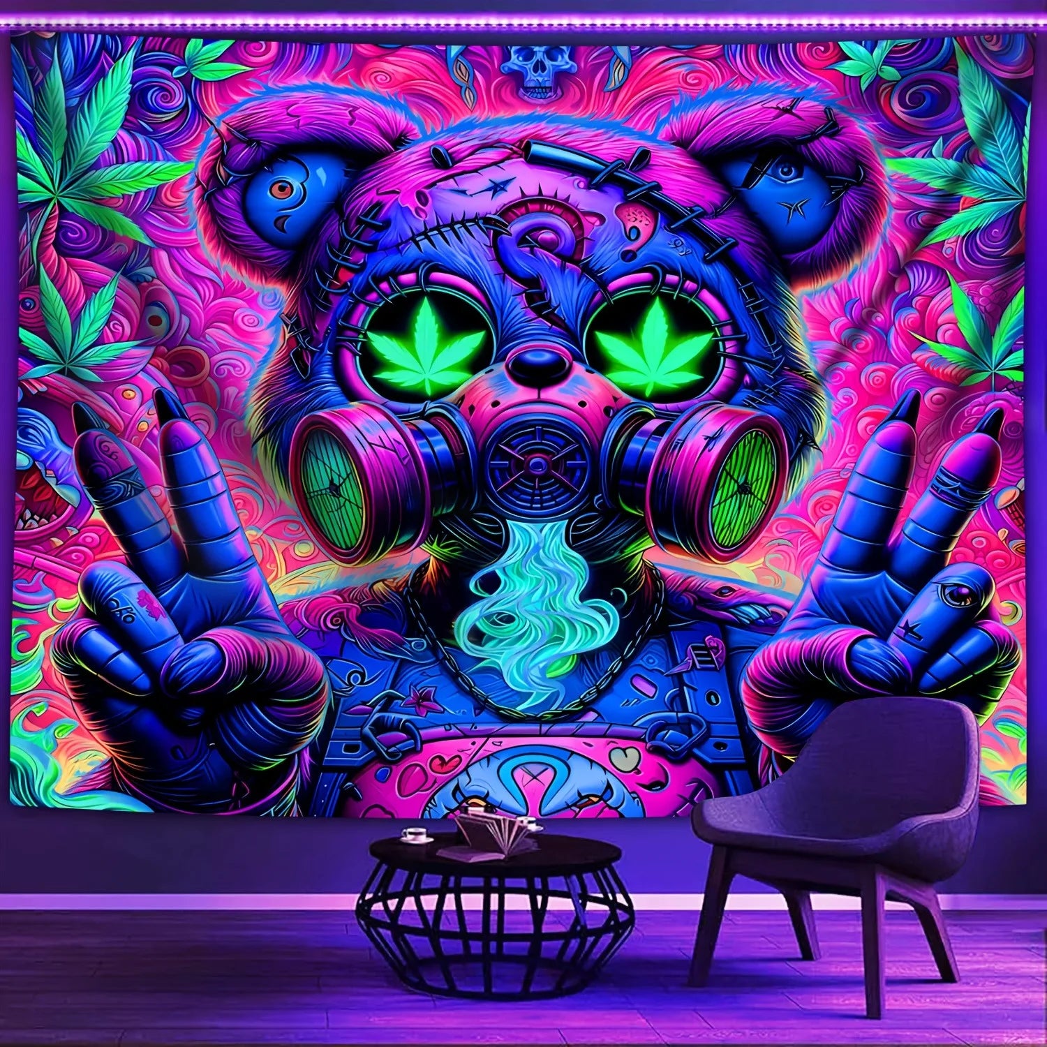 HD Tranquilized Teddy UV Fluorescent Tapestry.  Premium - Bright, Vivid and Detailed.
