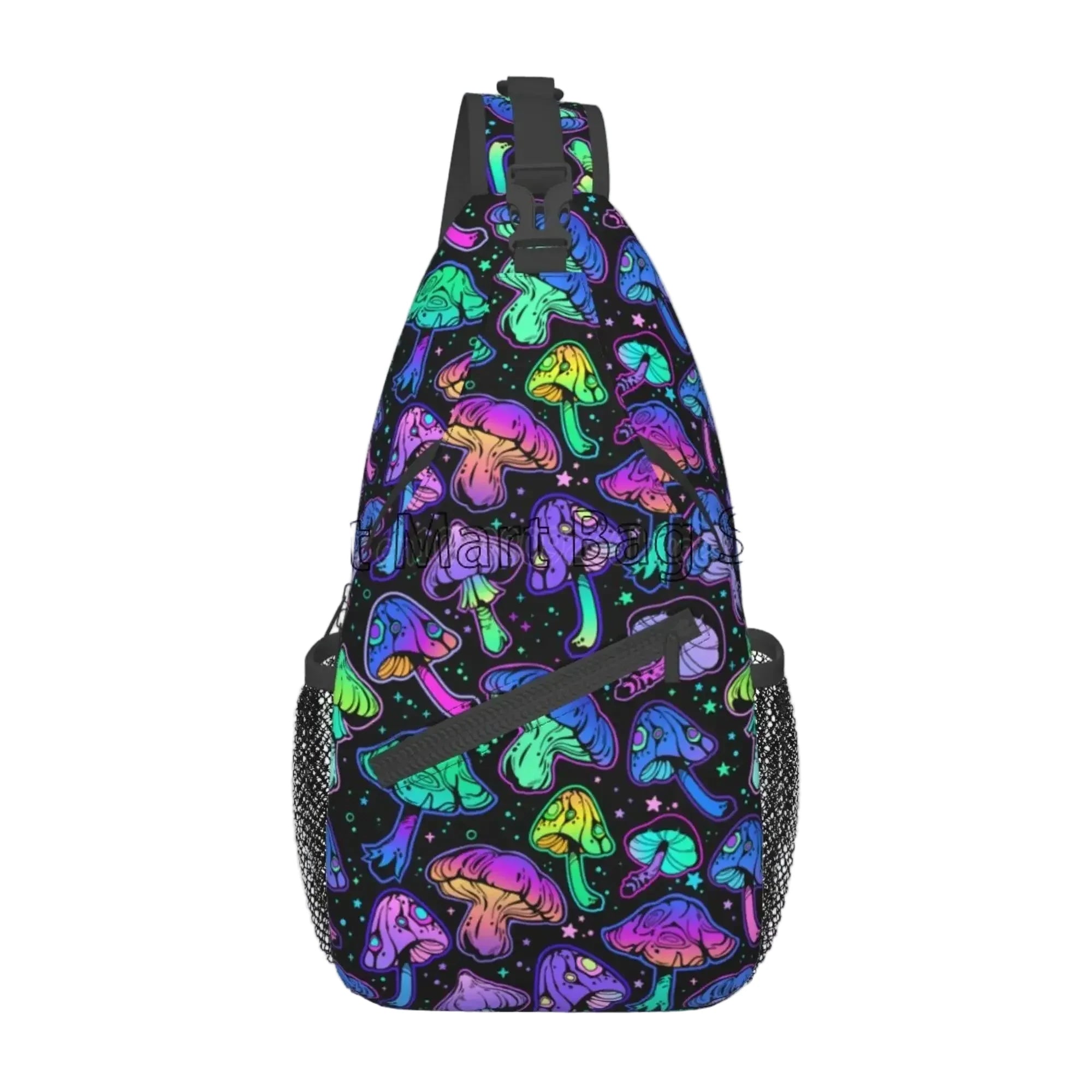 Naser’s Shroom Sack.  Colorful Magic Mushroom Casual Crossbody Backpack / Sling Bag.