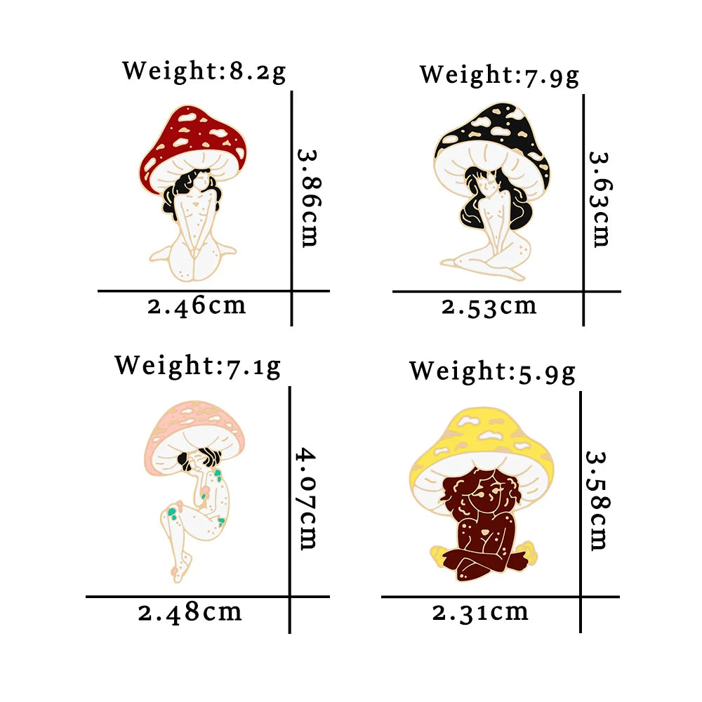 Mushroom Trippy Sisters Enamel Drip Pins.