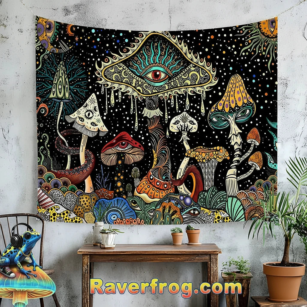 Psychedelic -All Seeing Eyes- Tapestry.  3 Size Options.  Hanging Accessories Included!