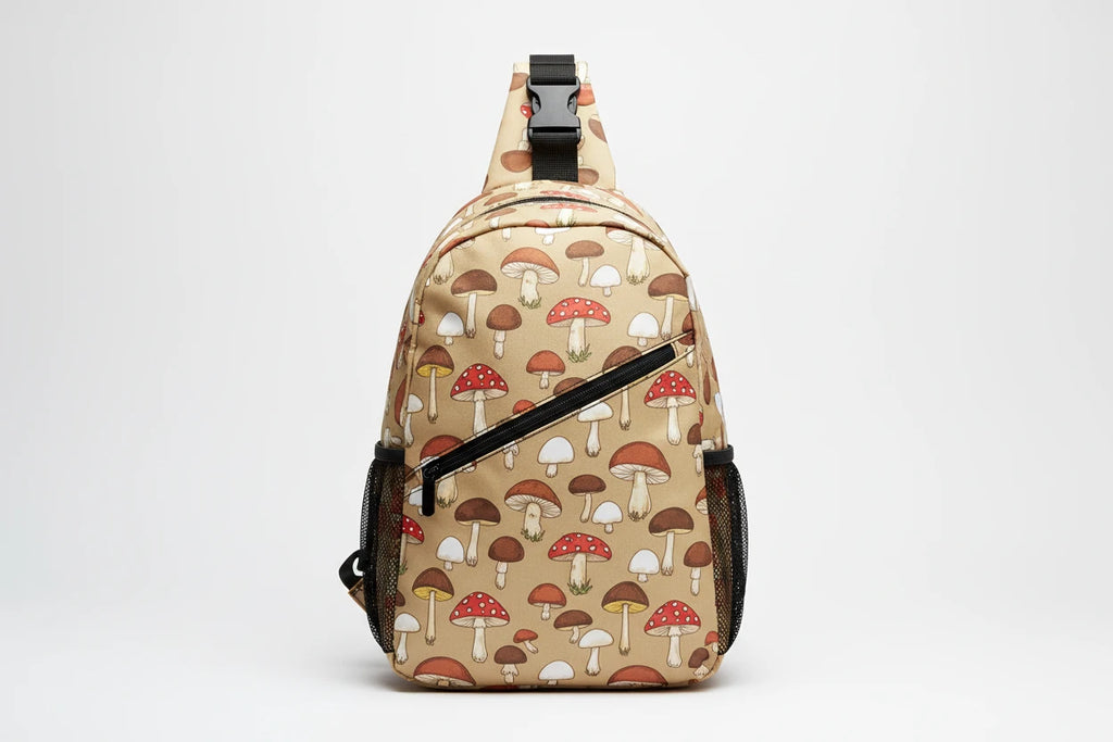 Naser’s Shroom Sack.  Colorful Magic Mushroom Casual Crossbody Backpack / Sling Bag.