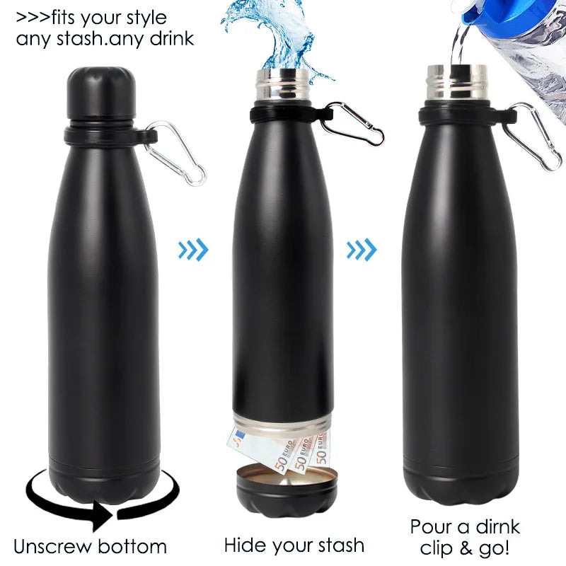 Premium Secret Hidden Safe Steel Water Bottle Stash. Hydrate and Stash. Real water bottle + Stash.