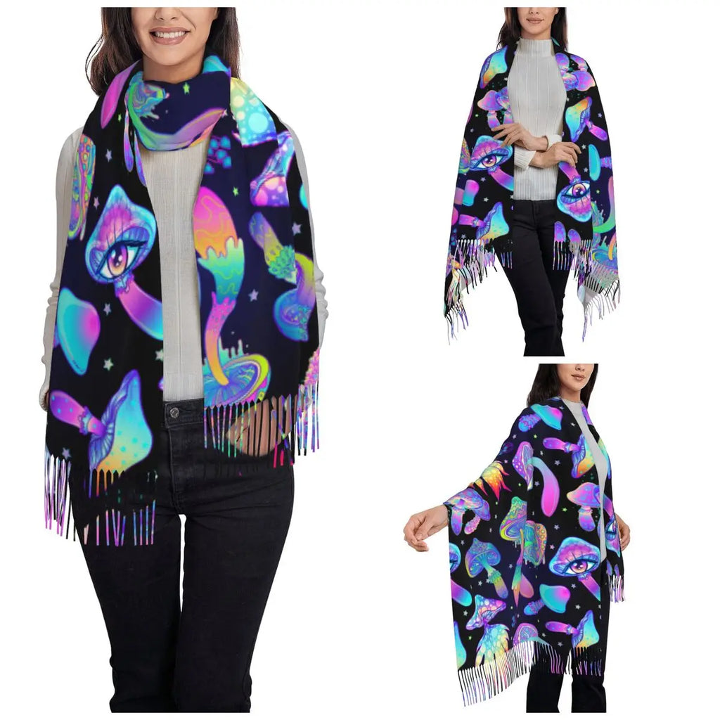 Trippy Mushroom Psychedelic Shawl.  5.7 FT Size.