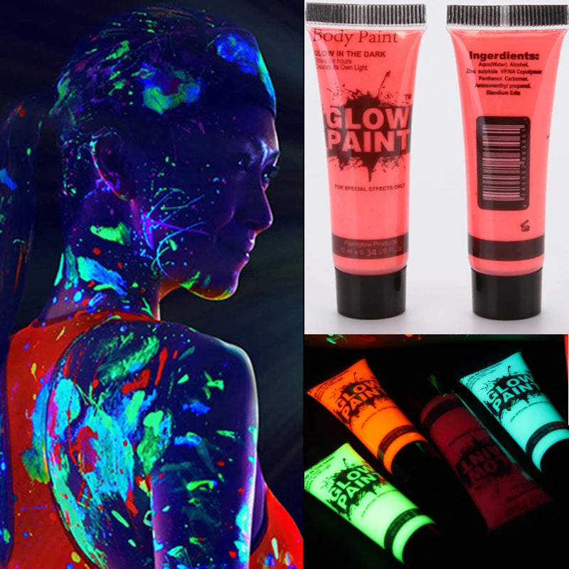 5-6Pcs Florescent UV Glow Body Paint.  Non-Toxic.