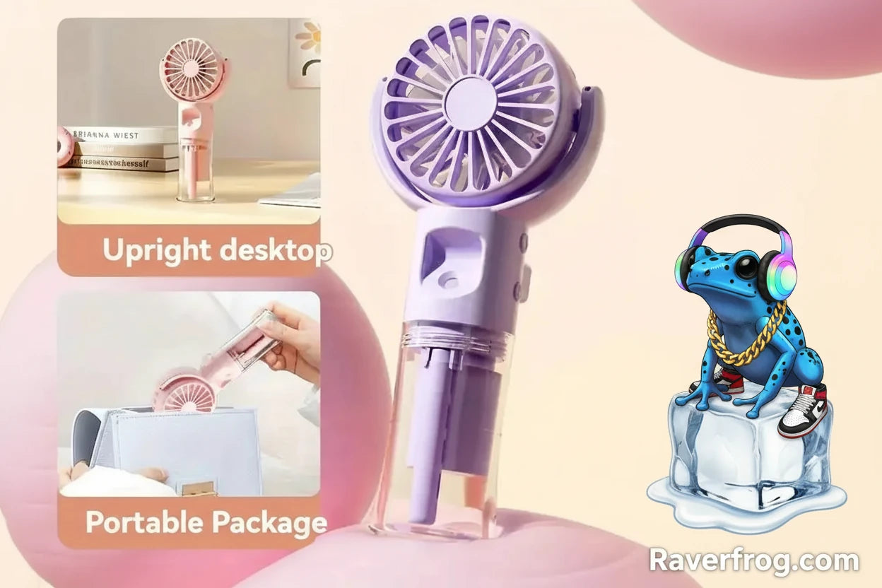 Portable Water Mist Fan Mini Handheld. USB Charging / Recharging. 4 Speeds. Hangs from Neck.  9 hour Battery.