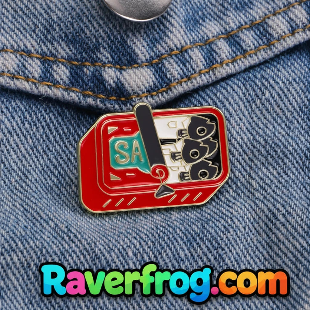 Sardine Can Enamel Festival Pin. Packed tighter than a Dom Dolla main stage set!