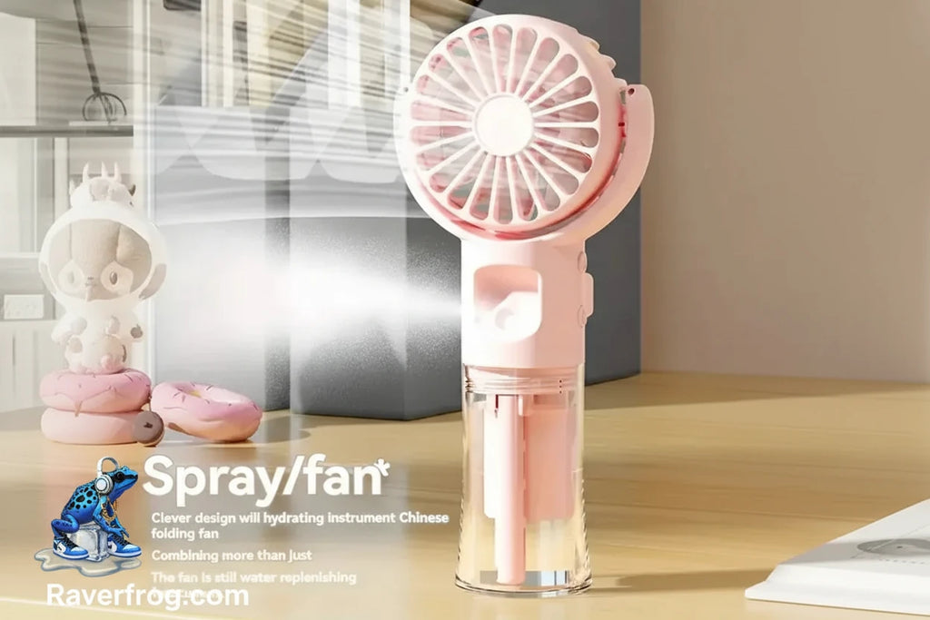 Portable Water Mist Fan Mini Handheld. USB Charging / Recharging. 4 Speeds. Hangs from Neck.  9 hour Battery.