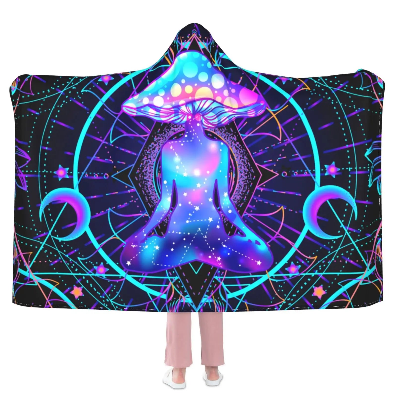 Trippy Shrooms Hooded Blanket.  Raverfrog Psychoactive Snuggle 🐸