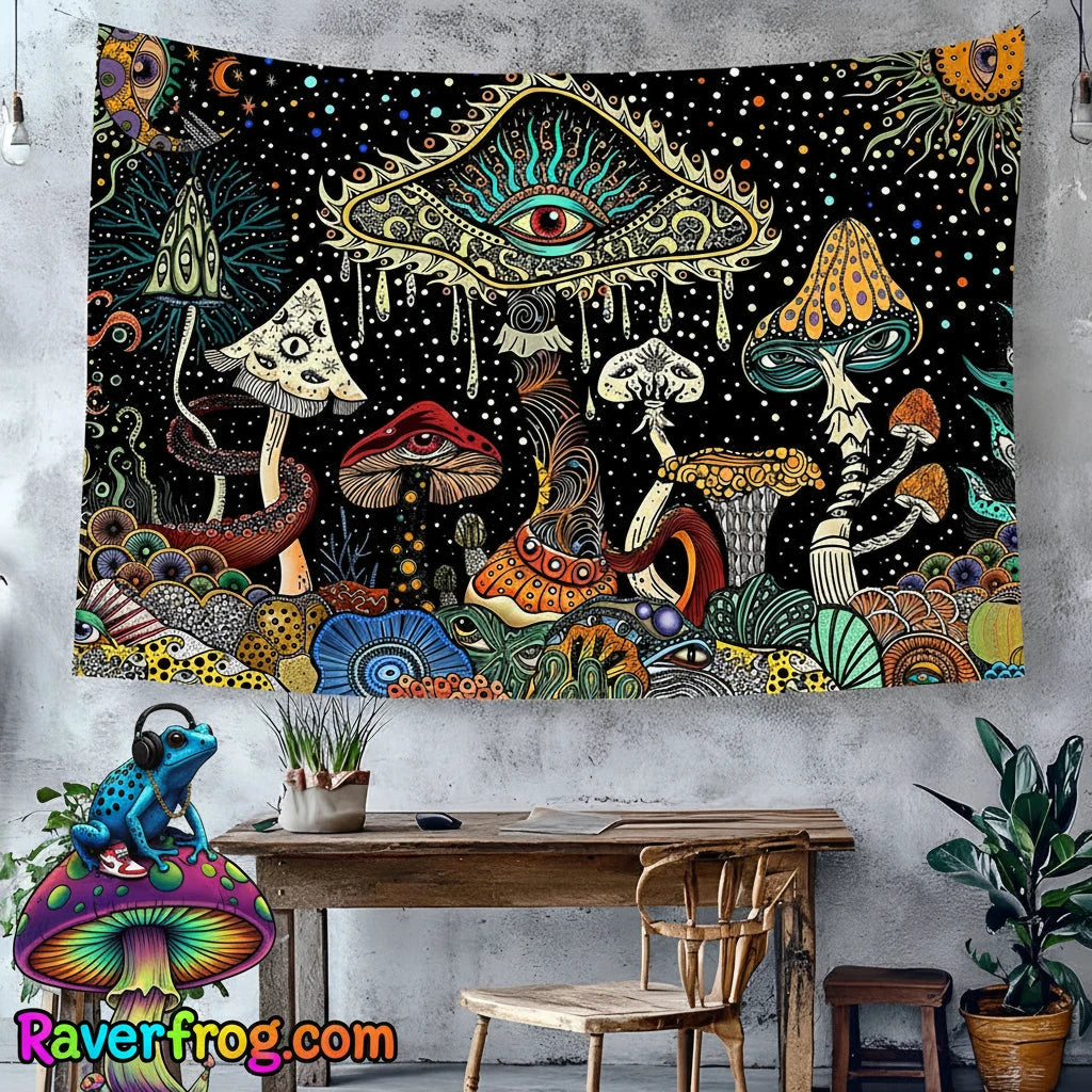 Psychedelic -All Seeing Eyes- Tapestry.  3 Size Options.  Hanging Accessories Included!