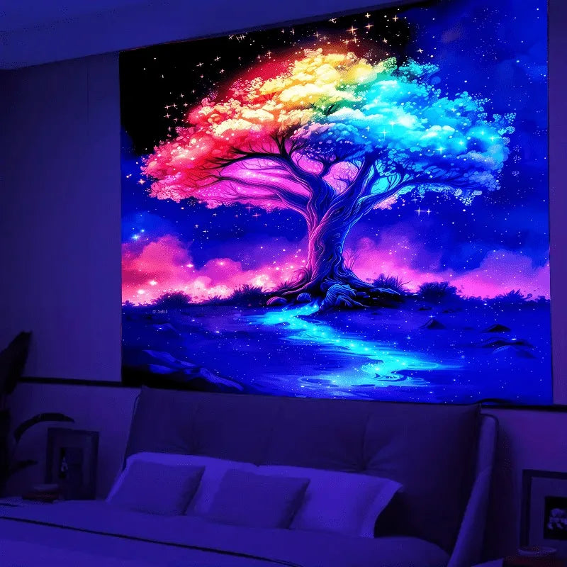 HD Ultraviolet psychedelic fantasy tree luminous tapestry Collection